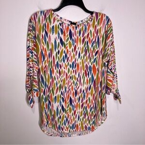 Pure Essence multicolored top‎ elbow sleeves women’s size small casual bright